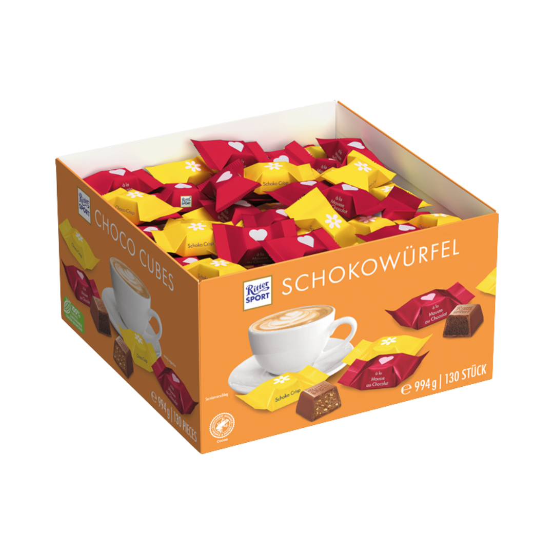 Ritter Sport Schokowürfel, 2 Sorten (Schoko Crisp, Mousse au Chocolat), 130 Stück, 994g